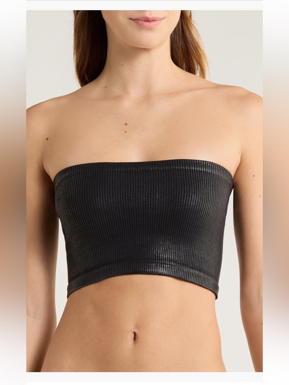 FREE PEOPLE Intimately Amelia Foil Bandeau Black Combo Ribbed Tube Top Halter